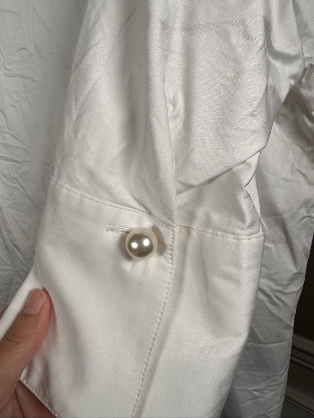 Tuckernuck Blanc Willow Blouse Size M White Cotton Poplin Pearl Button NWT - Picture 5 of 8